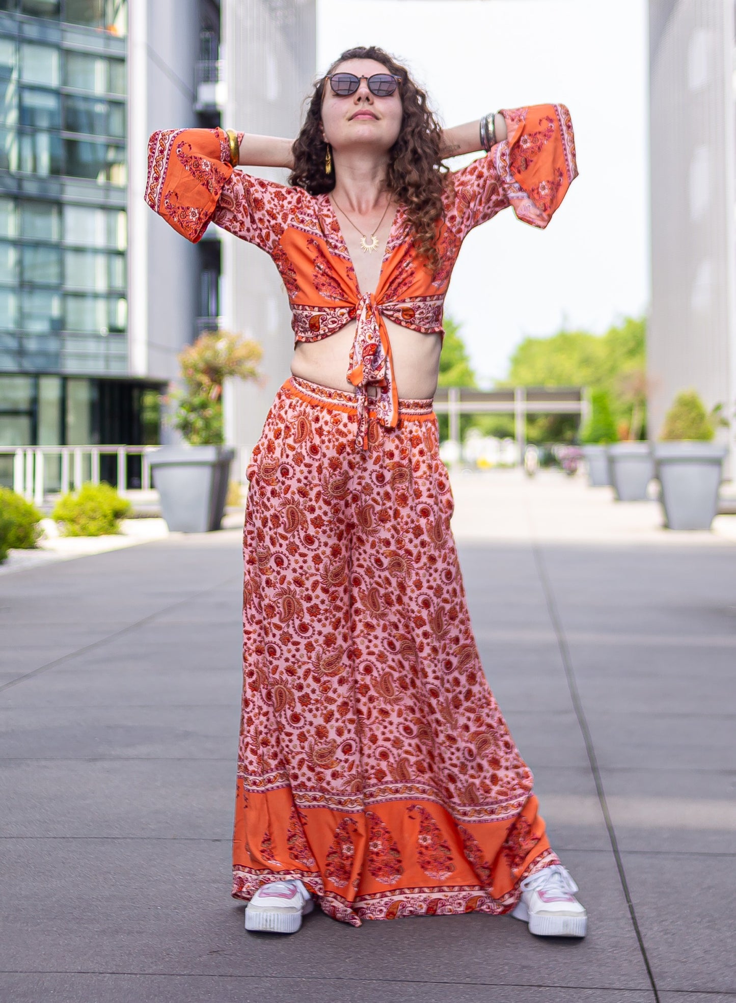 ensemble pantalon haut manches larges hippie chic 70s