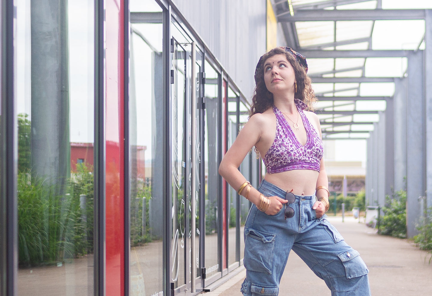 haut crop top été dos nu violet