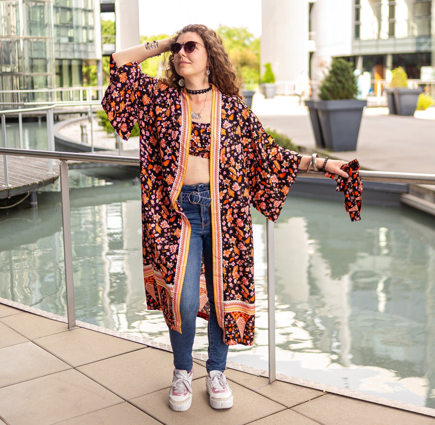 kimono boheme chic fleuri noir