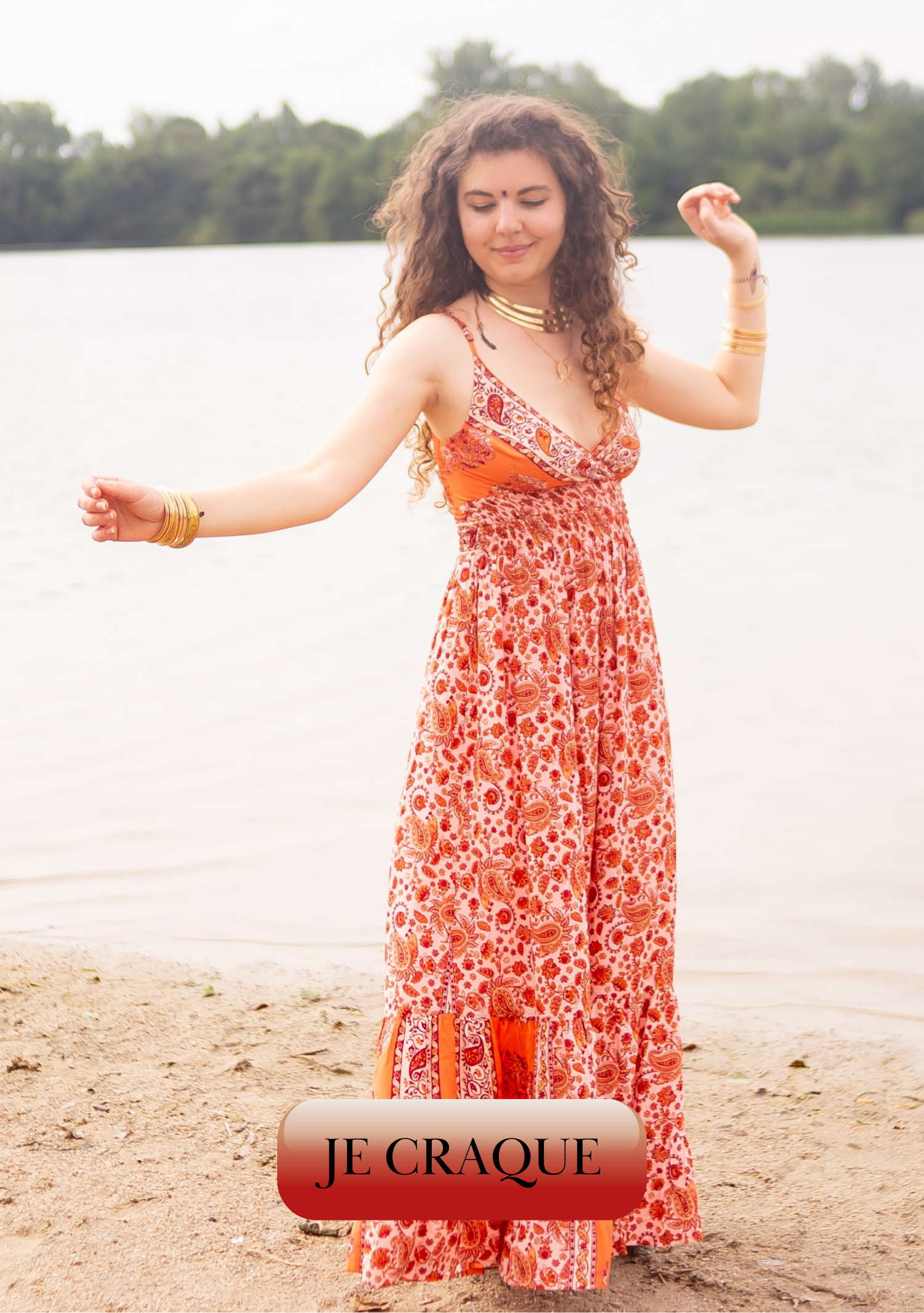 nouveautés robe bohème orange à motifs