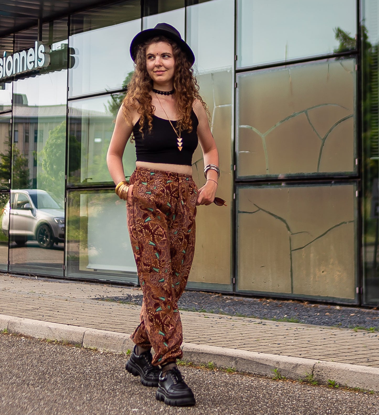 pantalon cargo vintage boheme bordeaux brun