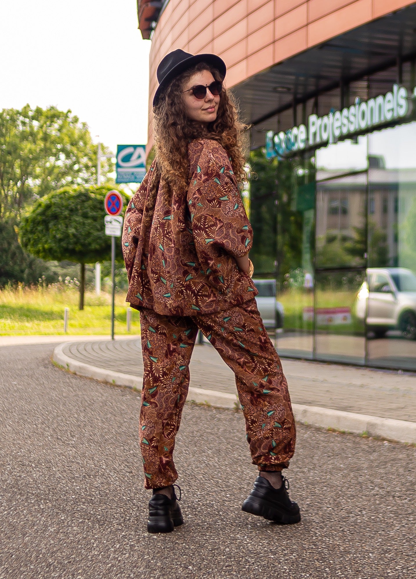 pantalon jogging kimono bohème bordeaux
