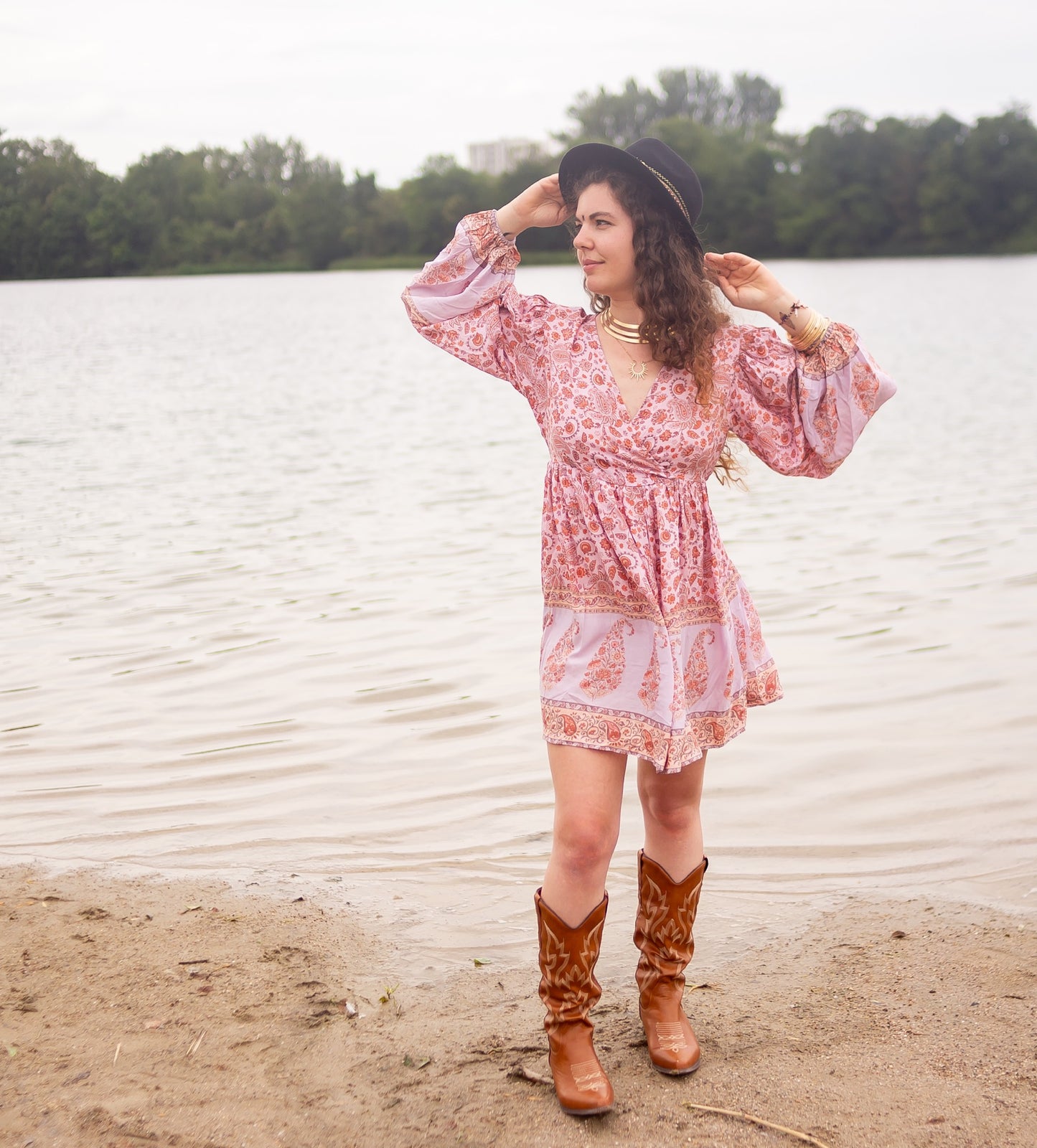 robe boheme chic babydoll rose