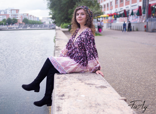 robe boheme chic babydoll rose noir