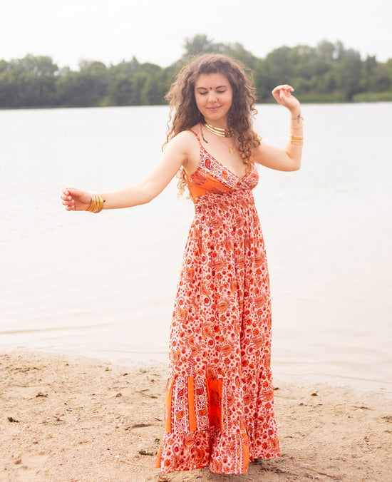 robe boheme longue à motif fleuri