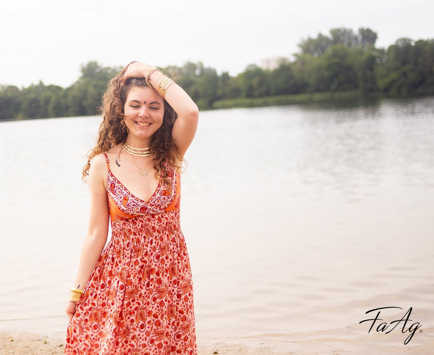 robe bohemienne fleurie orange
