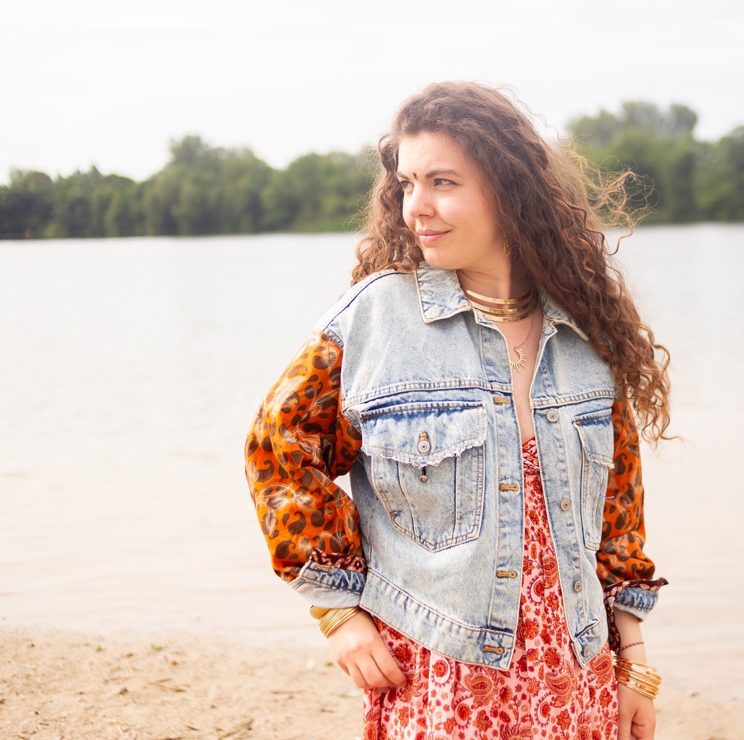 veste en jean batik vintage